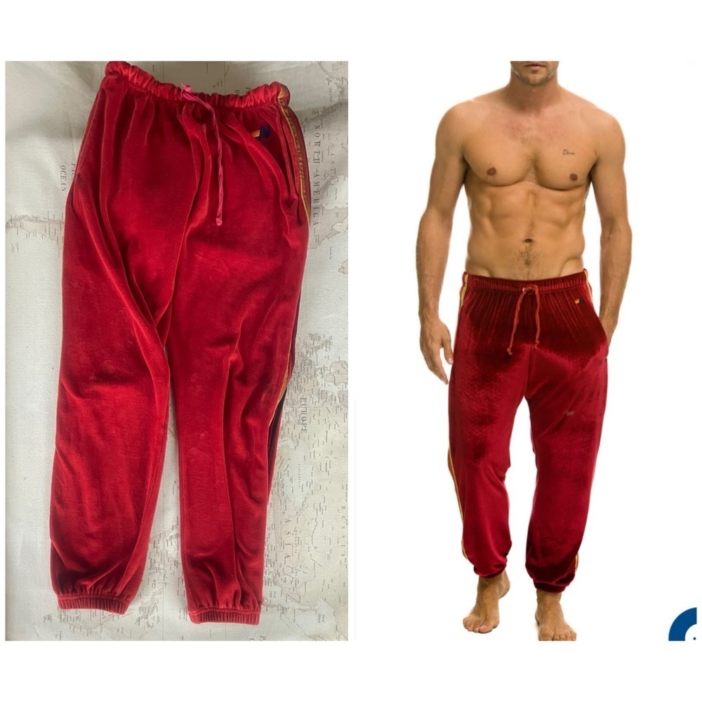 Aviator Nation CLASSIC VELVET SWEATPANTS - RED Size Medium Men’s